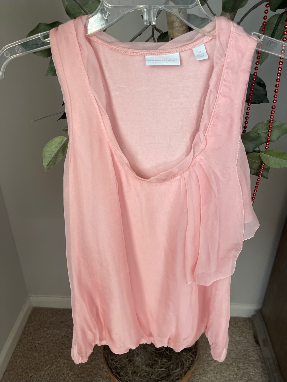 New York & Company Soft Pink Chiffon Overlay Tank